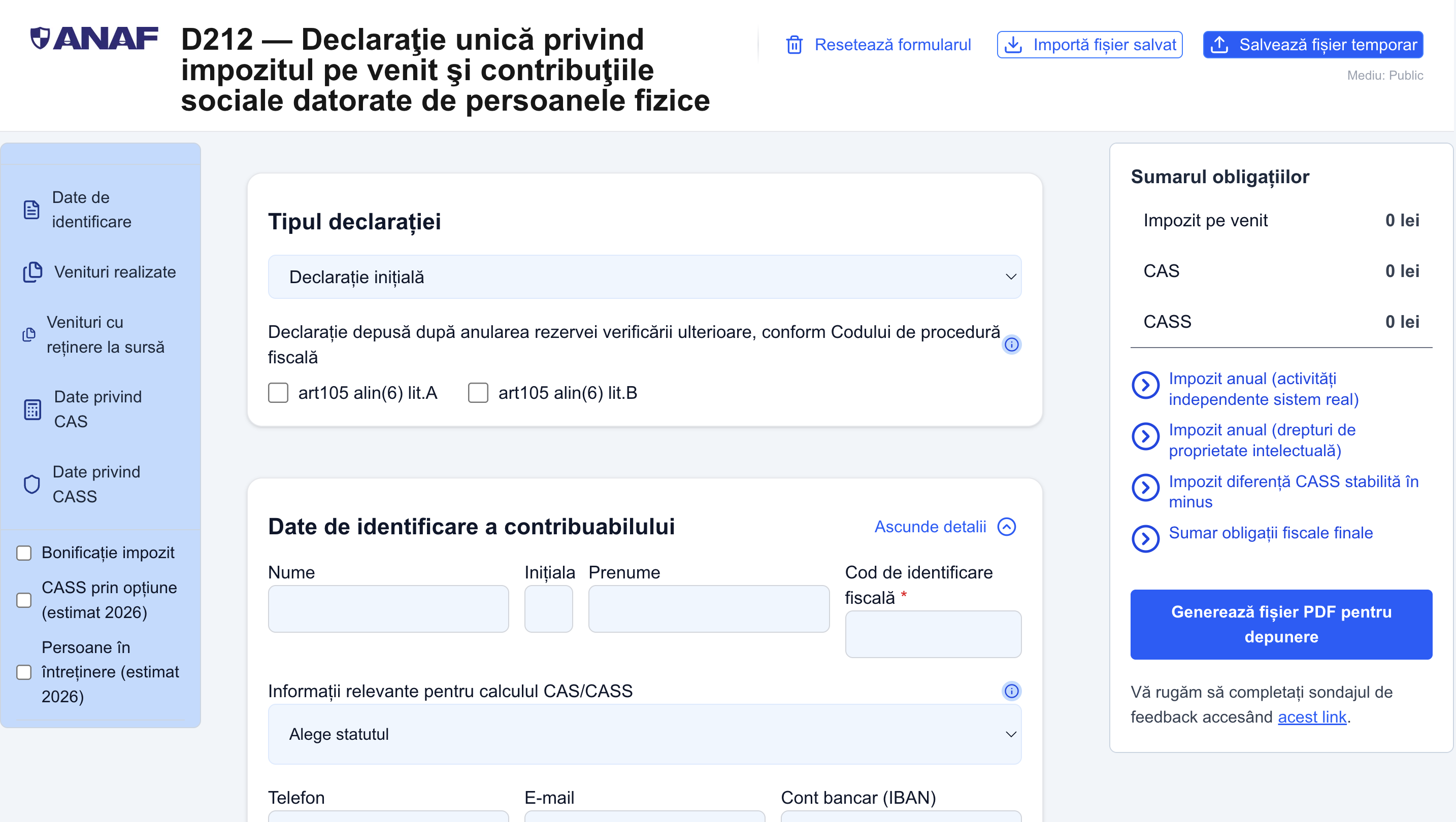 Formular precompletat pentru Declarația Unică în 2026. Ce se schimbă pentru contribuabili și cum pot fi accesate datele fiscale