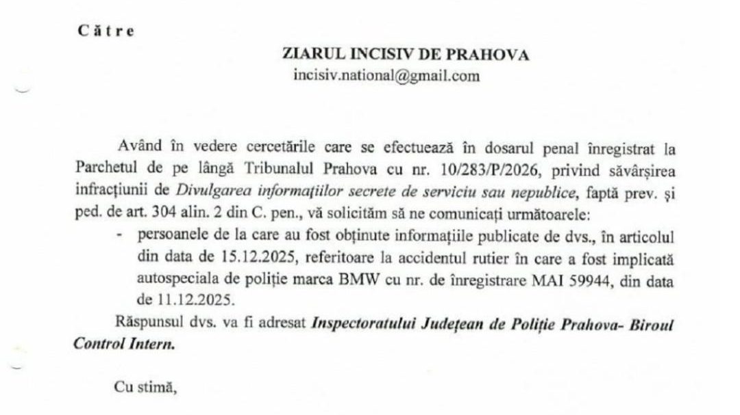 Cerere către publicația Incisiv de Prahova