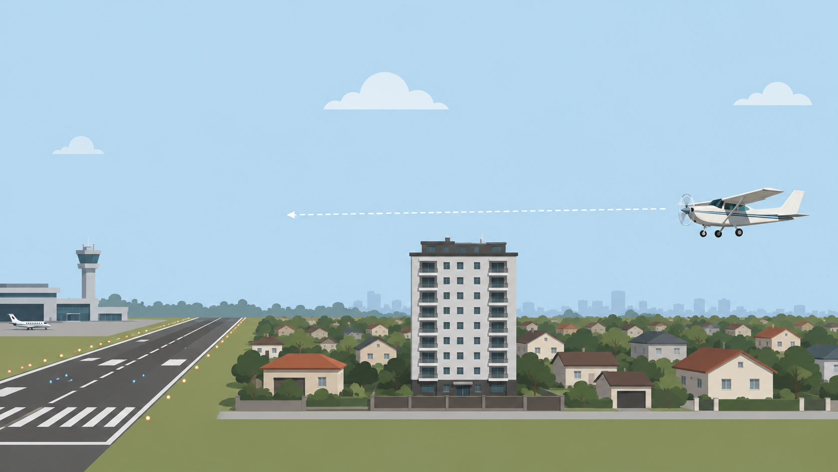 Blocul construit pe culoarul de zbor spre Aeroportul Băneasa este ilegal. Apartamentele nu pot fi vândute. Decizia Tribunalului București