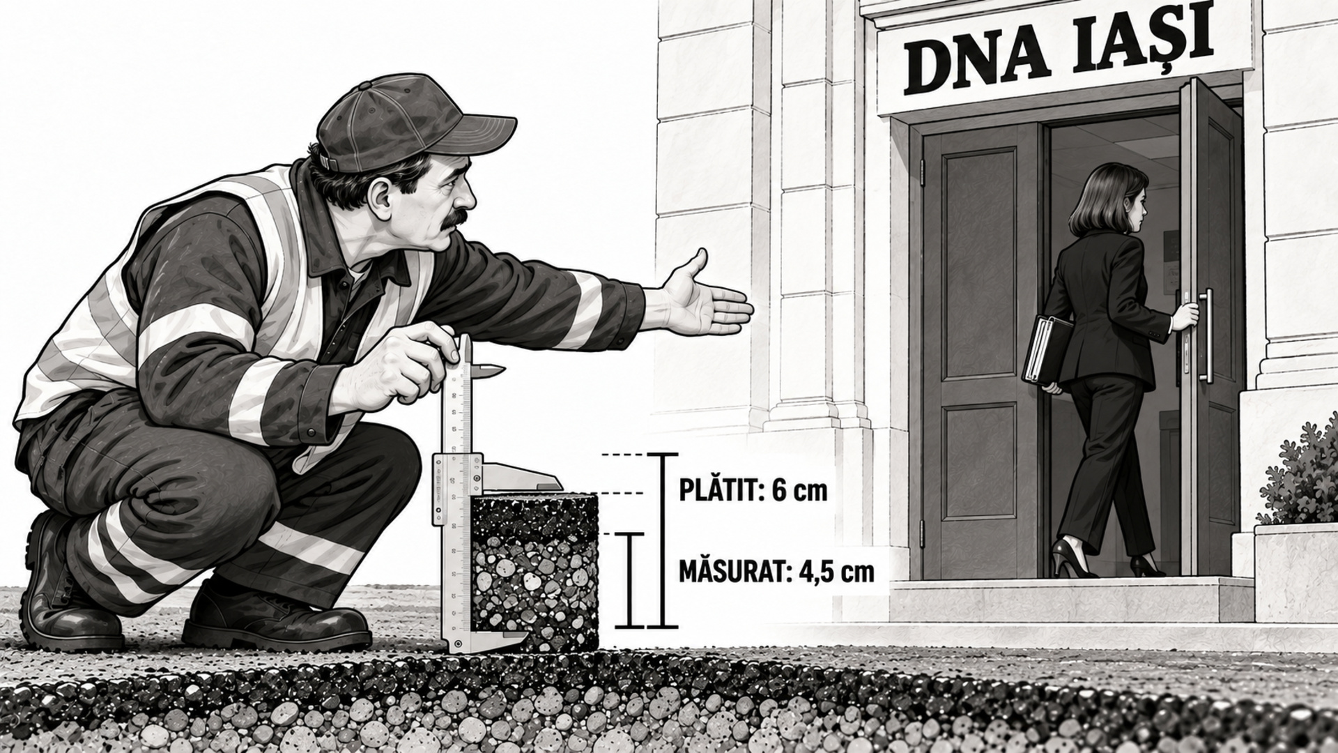 Ilustrație privind dosarul DNA al asfaltului lipsă din DN28