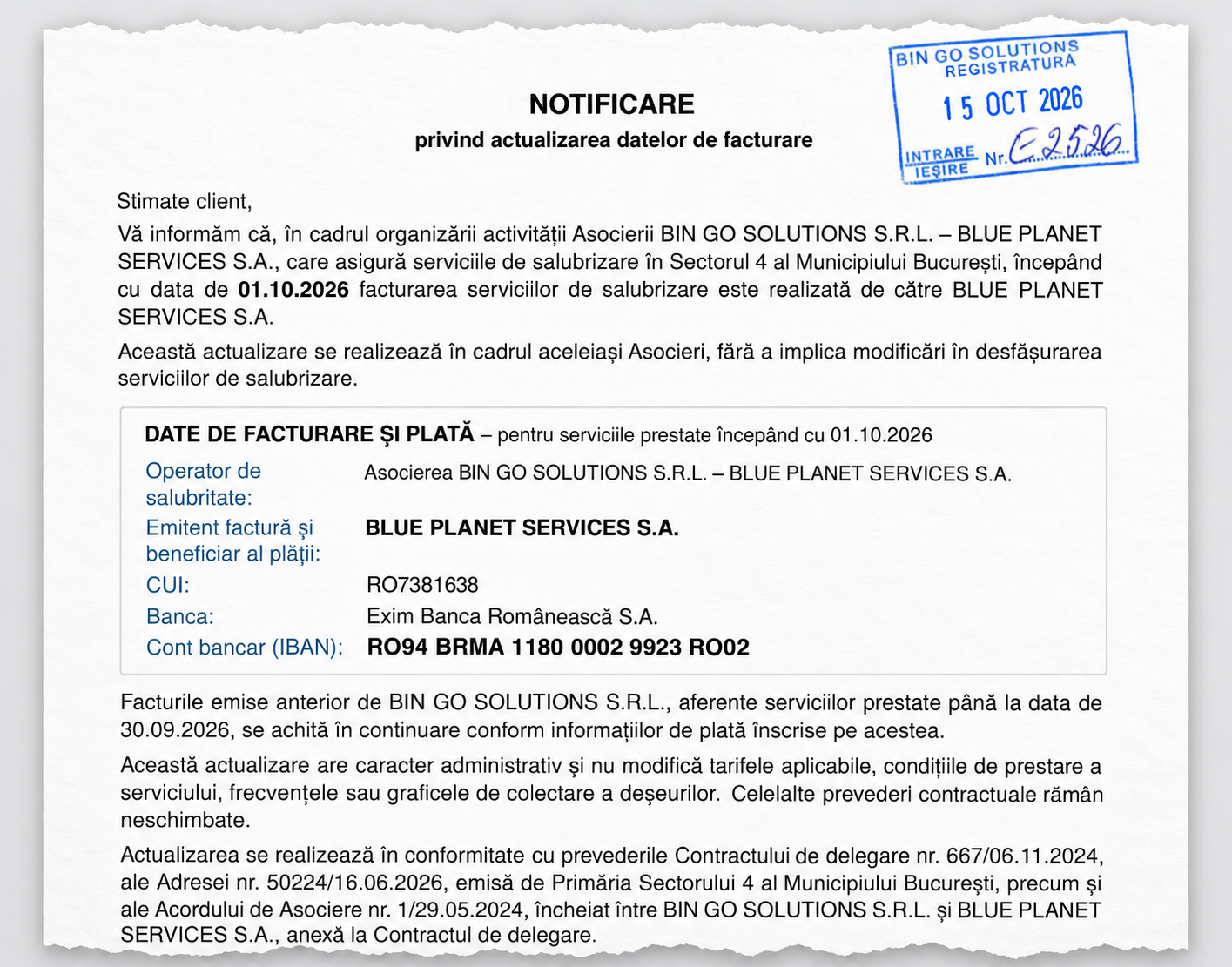 Firma de salubritate Bin Go mută încasările din contractului cu Primăria Sectorul 4 pe societatea Blue Planet. Fosta companie Rosal are datorii de 800 de milioane de lei